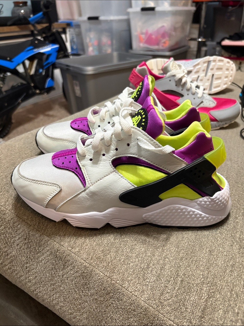 Nike Air Huarache Sneakers - White/Purple/Neon